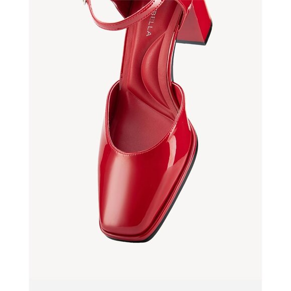 Newbella Women's Burgundy Mary Jane Pumps Low Block Heel Square Toe Dress Shoes - Picture 3 of 5